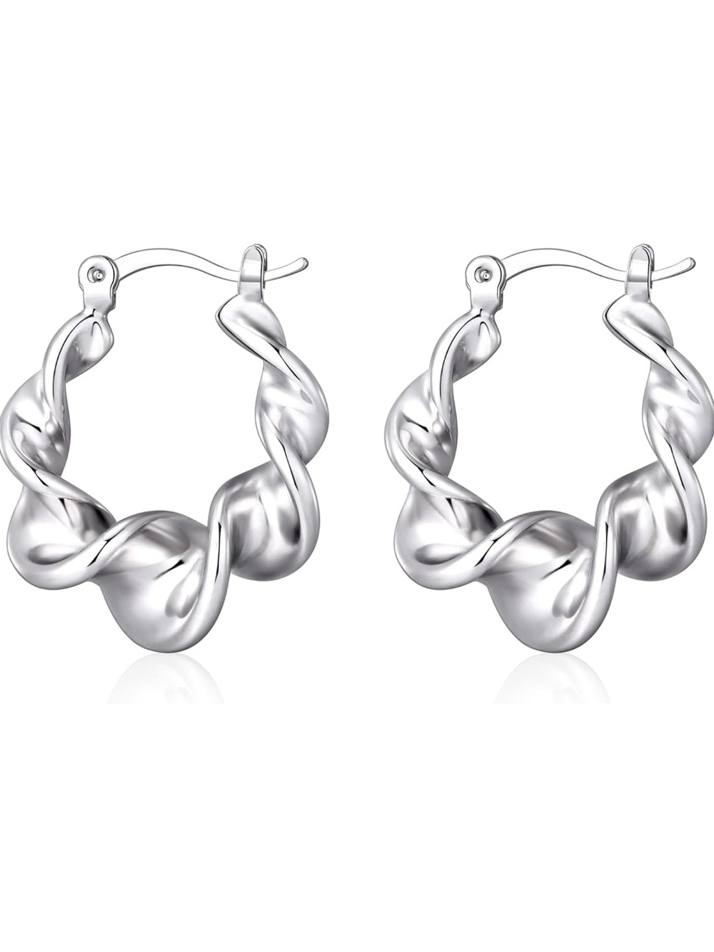 Sterling Silver Twisted Hoop Earrings - Silver